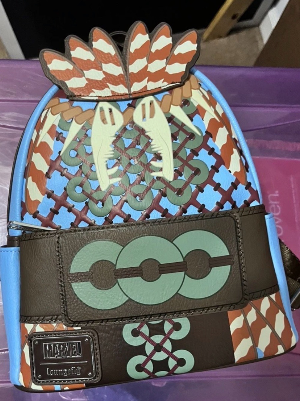 Loungefly Marvel Mini Backpack in Light Blue, Brown & Green